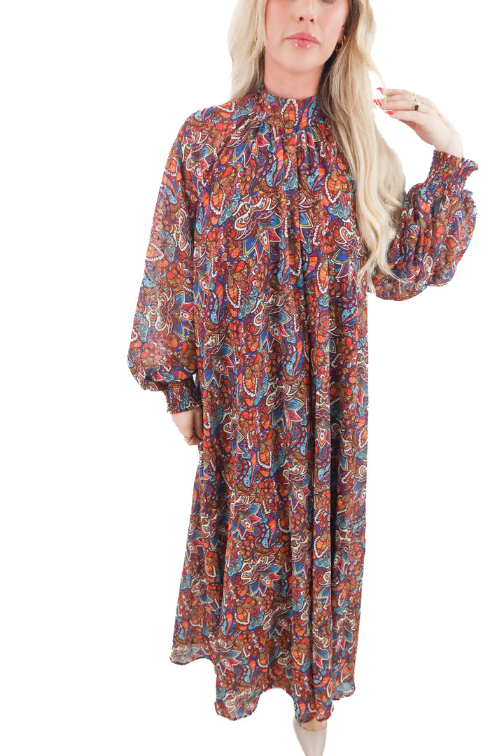 aura multicolor patterned maxi dress (l; retail $110)