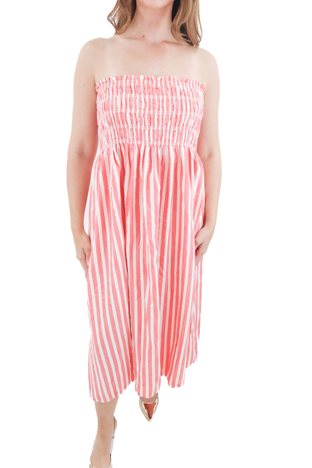 universal thread pink and white strapless maxi dress (l; retail $25)