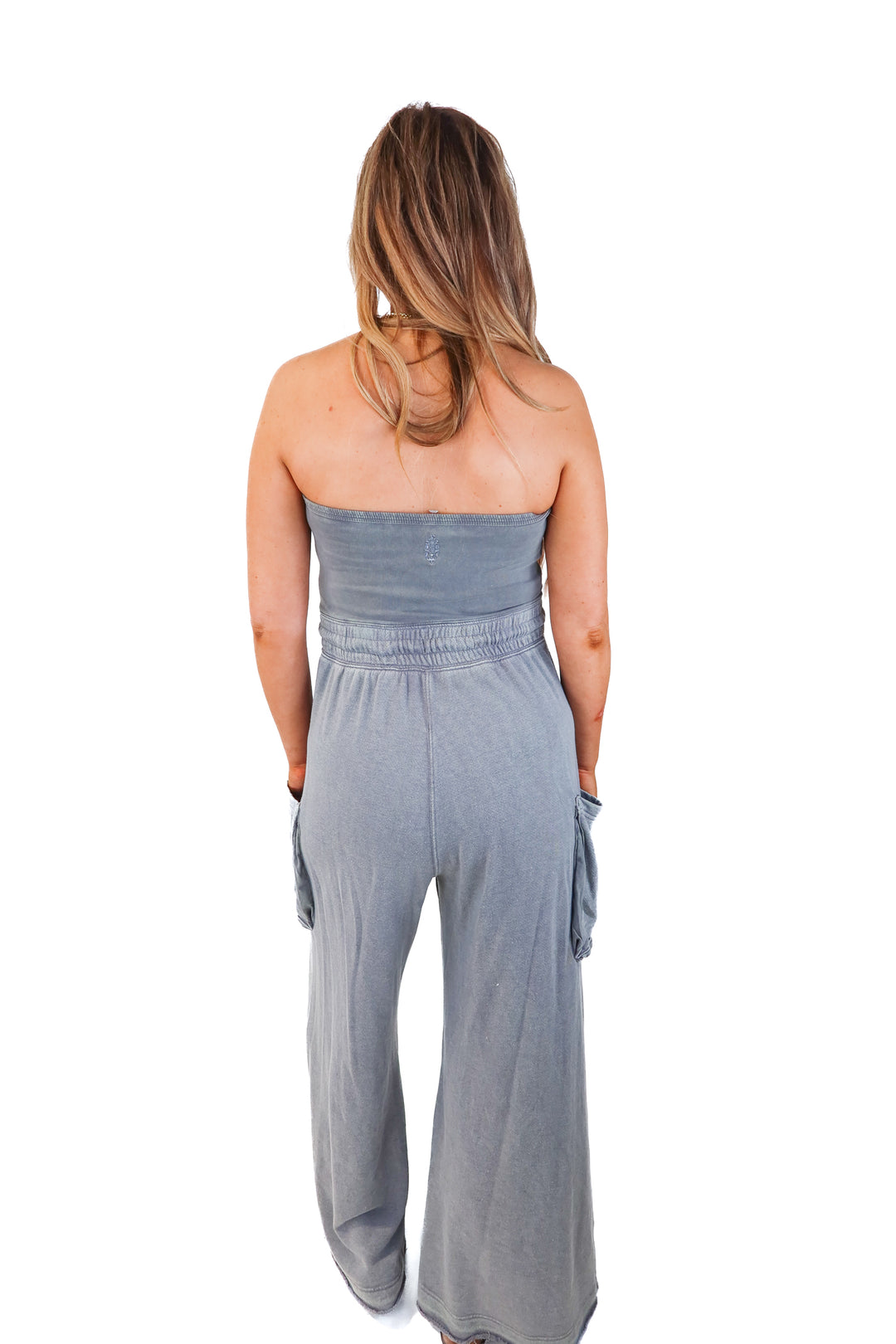 free people grey strapless jumpsuit (m)