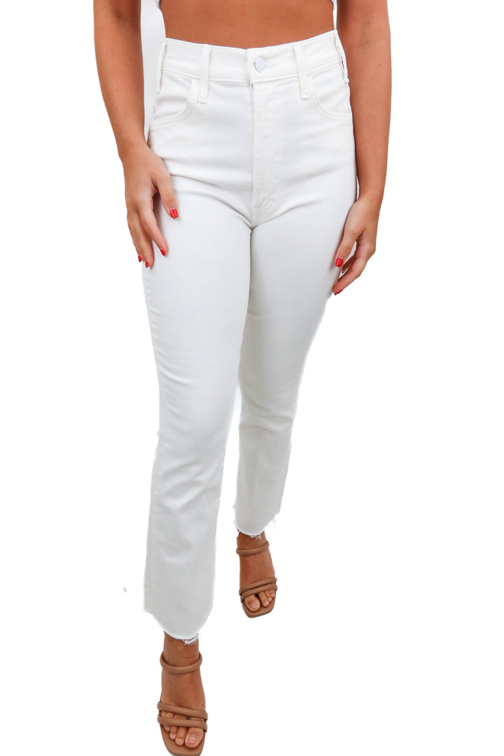 mother white 'the hustler ankle fray' jeans NWT (27; retail $218)