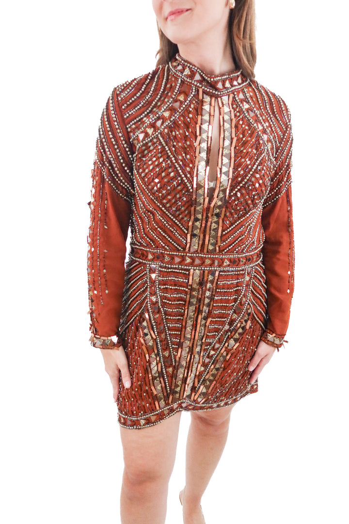 asos design brown beaded mini dress (14)