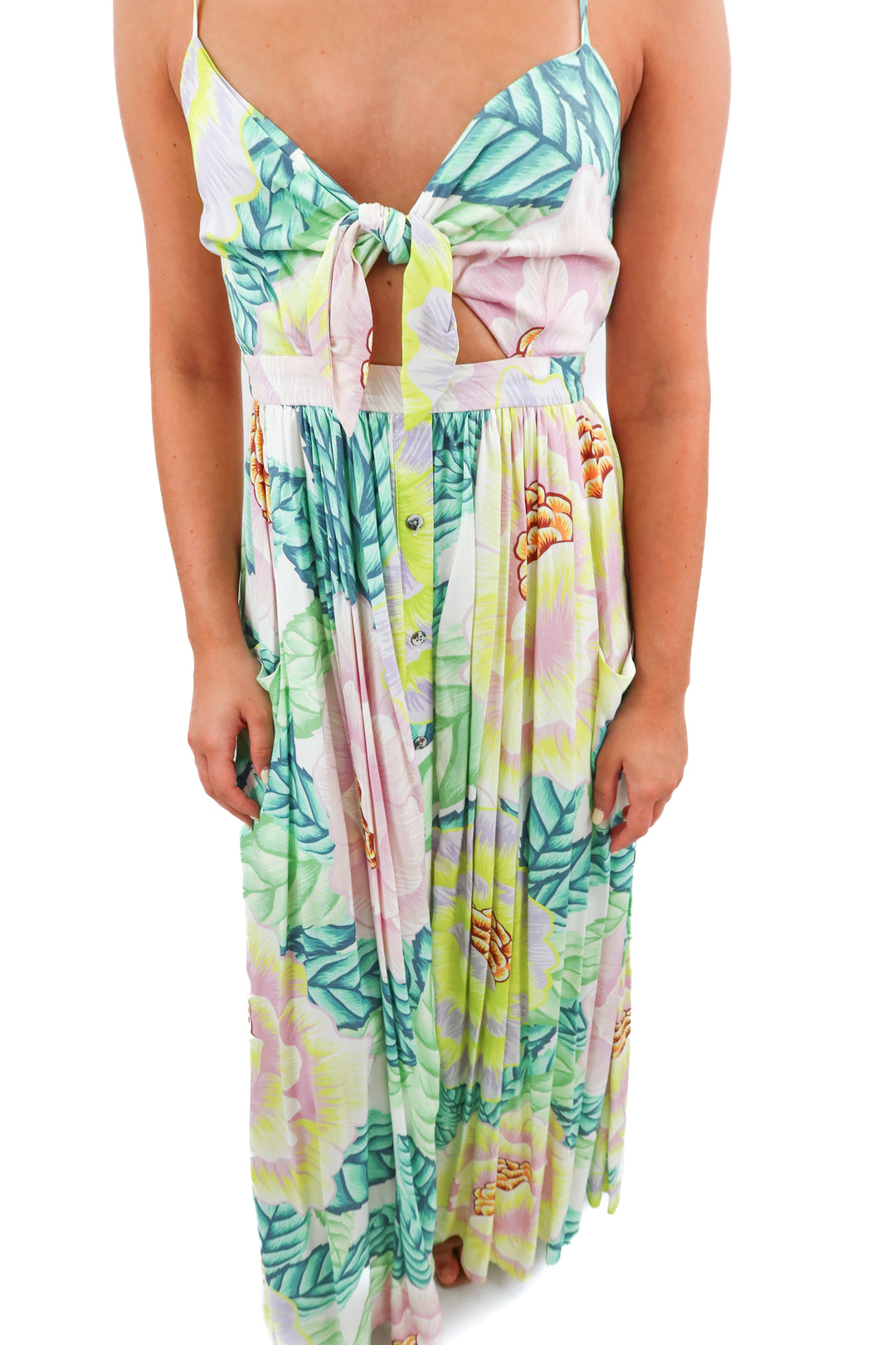 mara hoffman tropical tie front maxi dress (4; retail $235)