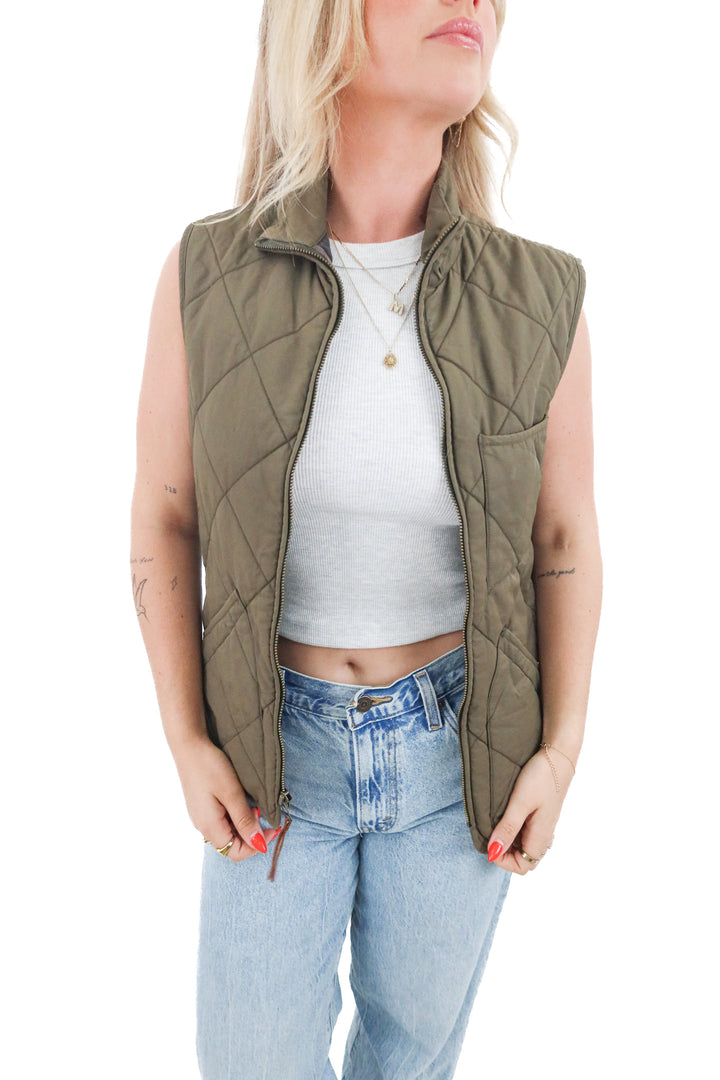 J.Crew green quilted vest (xs)
