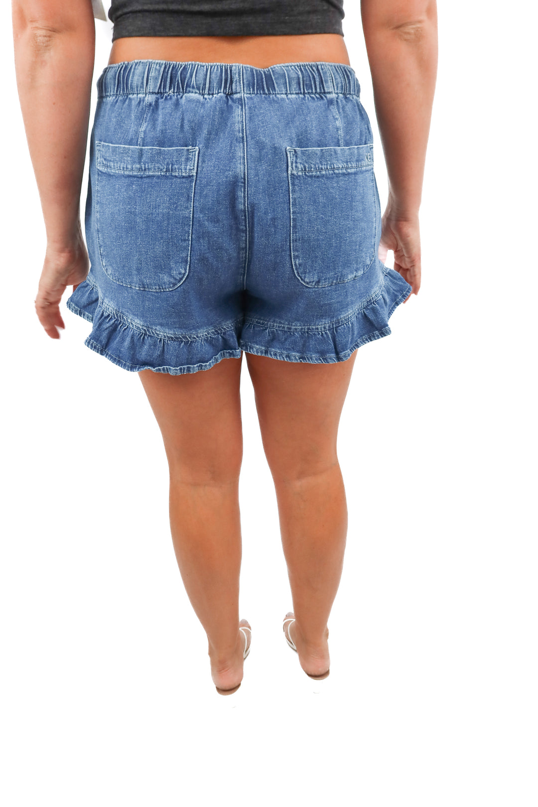 american eagle medium wash denim shorts with rufflled hem NWT (L; retail $49.95)
