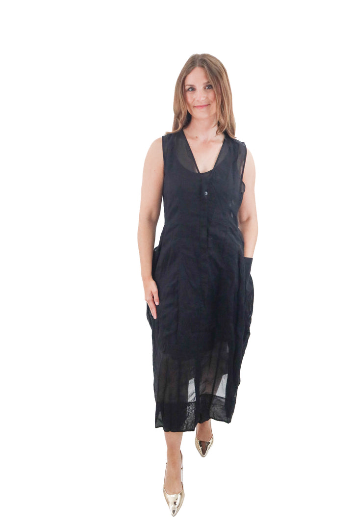 tibi black sleeveless sheer cotton maxi dress (10; retail $325)