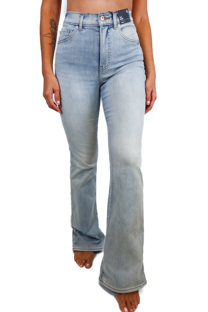 Express flare high rise light wash jean NWT (4L; $80)