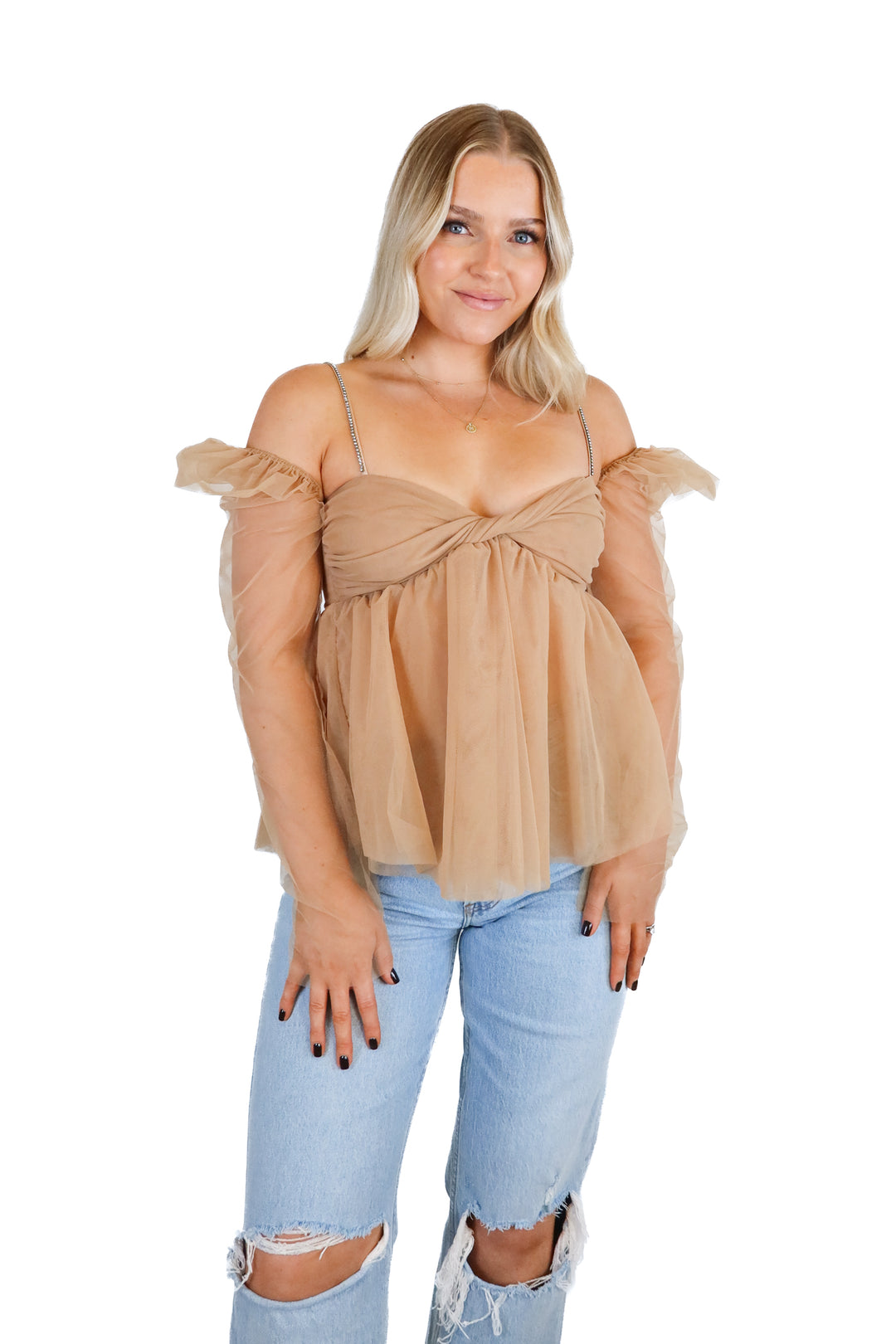 the bar brown tulle rhinestone top (s)