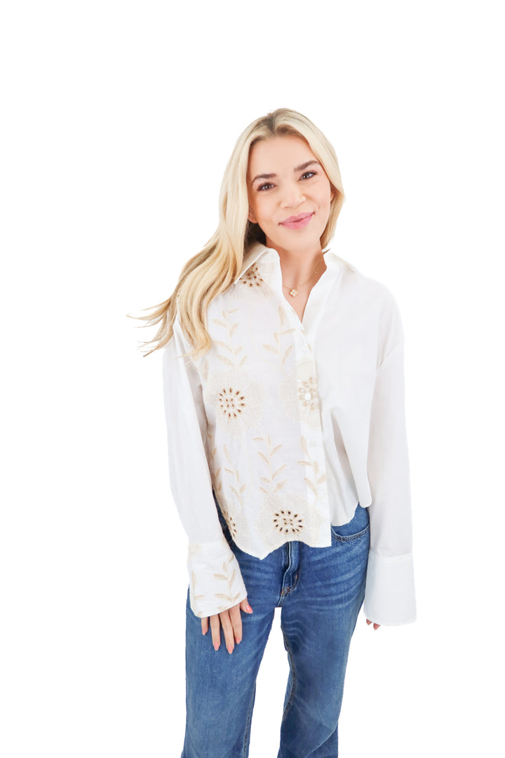parker white/tan stitched button up top (m)
