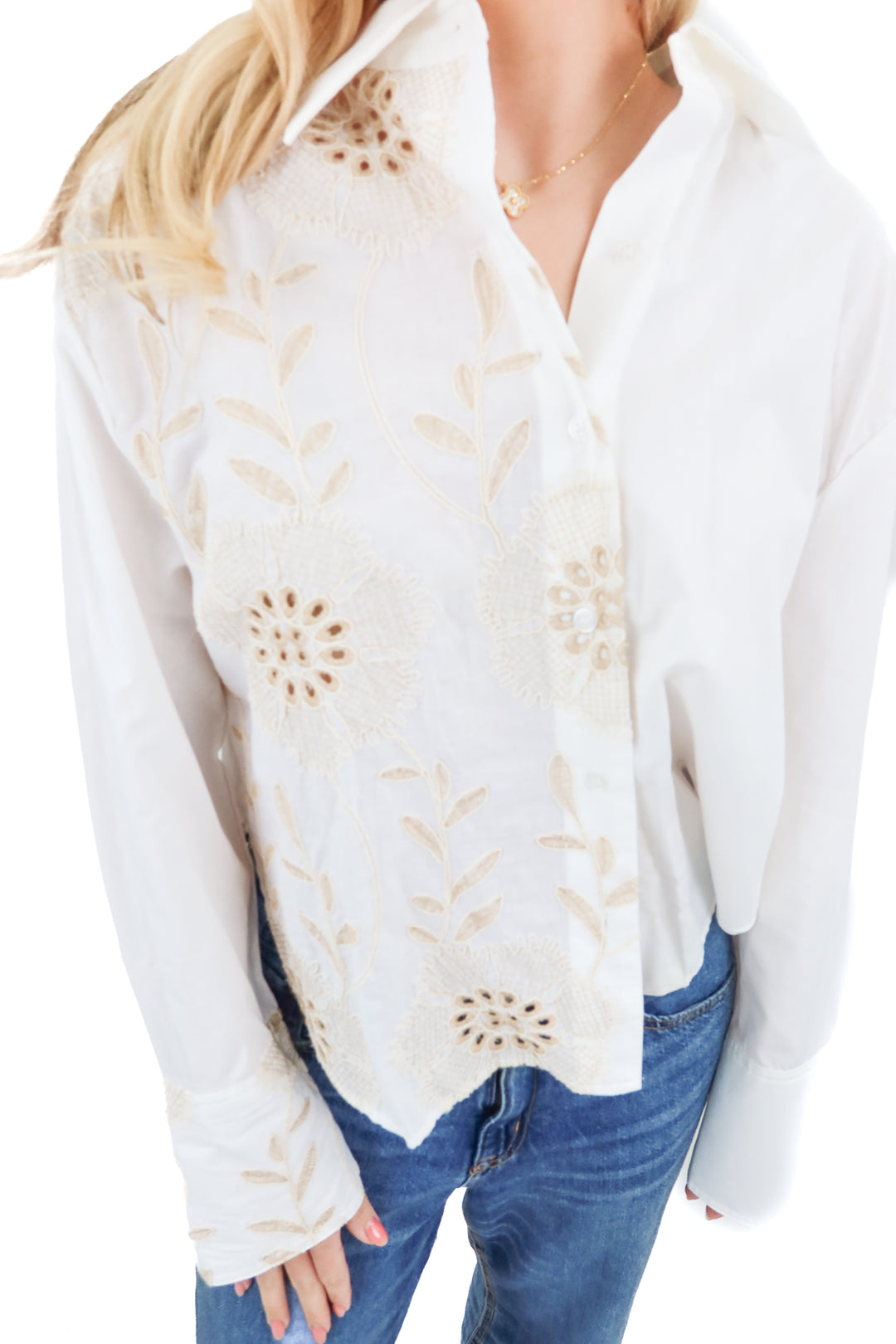 parker white/tan stitched button up top (m)