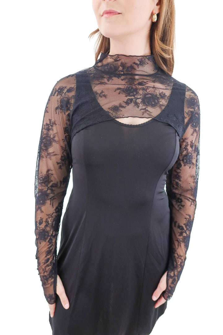 parade black lace long sleeve top (l/xl)