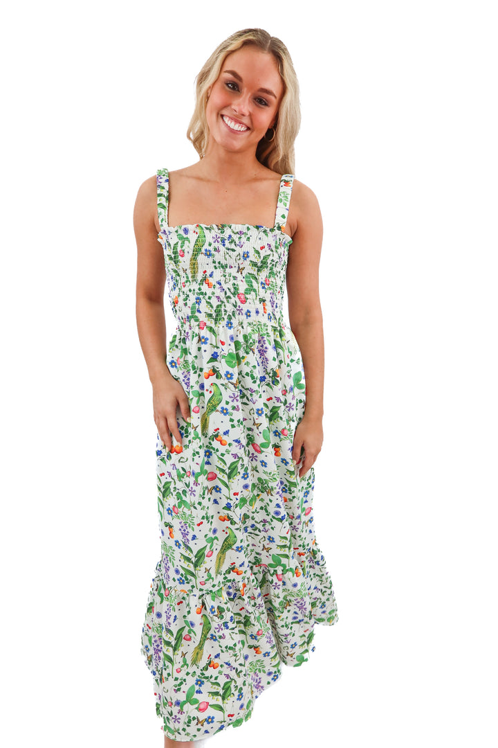 hill house x stephanie fishwick floral smocked maxi dress (xs; retail $220)