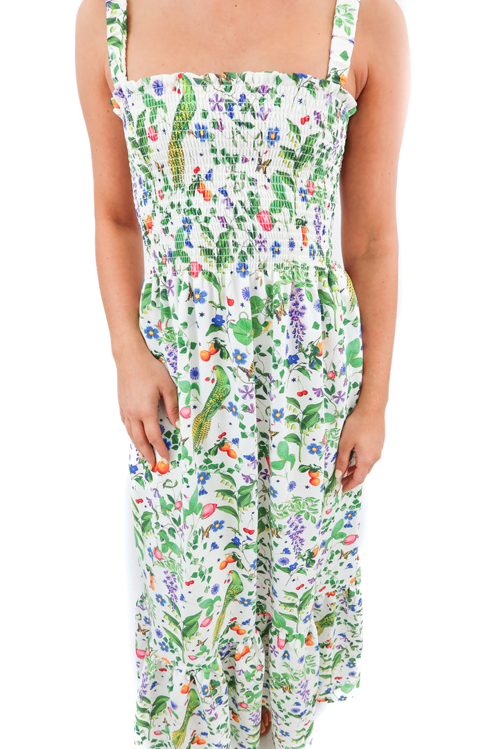 hill house x stephanie fishwick floral smocked maxi dress (xs; retail $220)