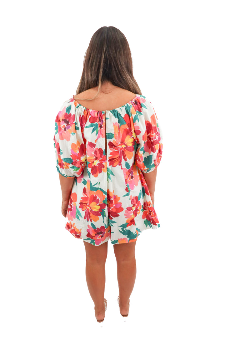 peach love tropical destination romper NWT (S; retail $65)