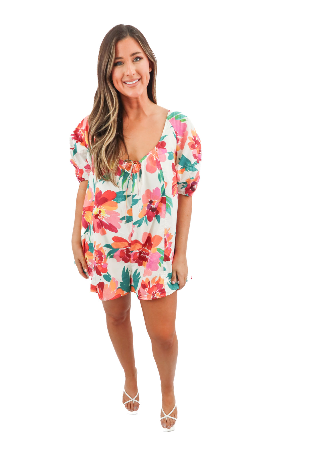 peach love tropical destination romper NWT (S; retail $65)