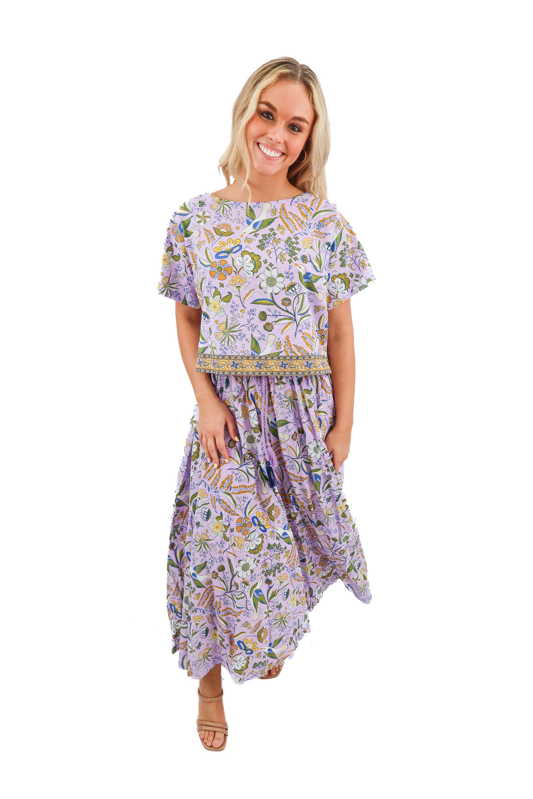 print fresh purple floral set (xs; retail $198)