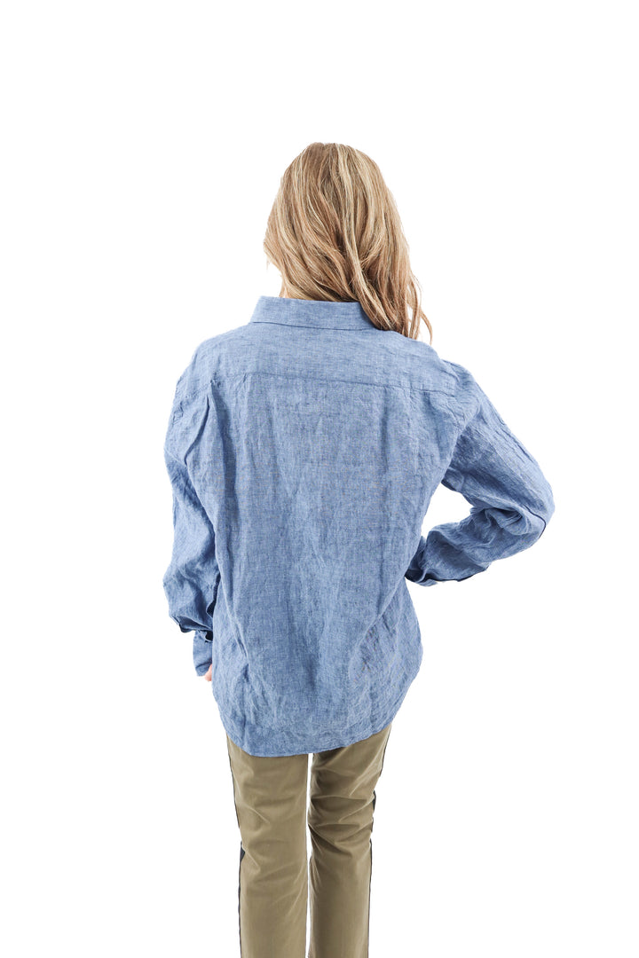 North Country blue linen button up (L; retail $200)