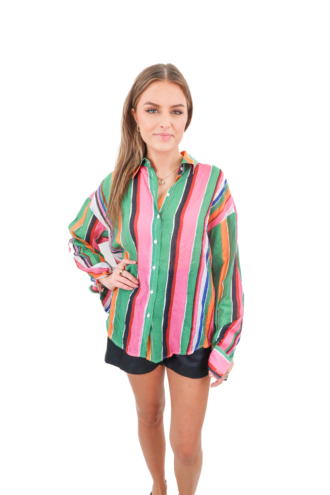 vici colorful striped button up (s; retail $58)