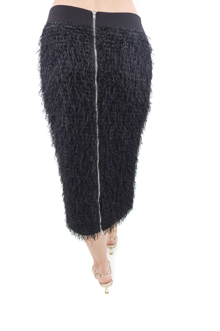 saintart black fringe maxi skirt (l)