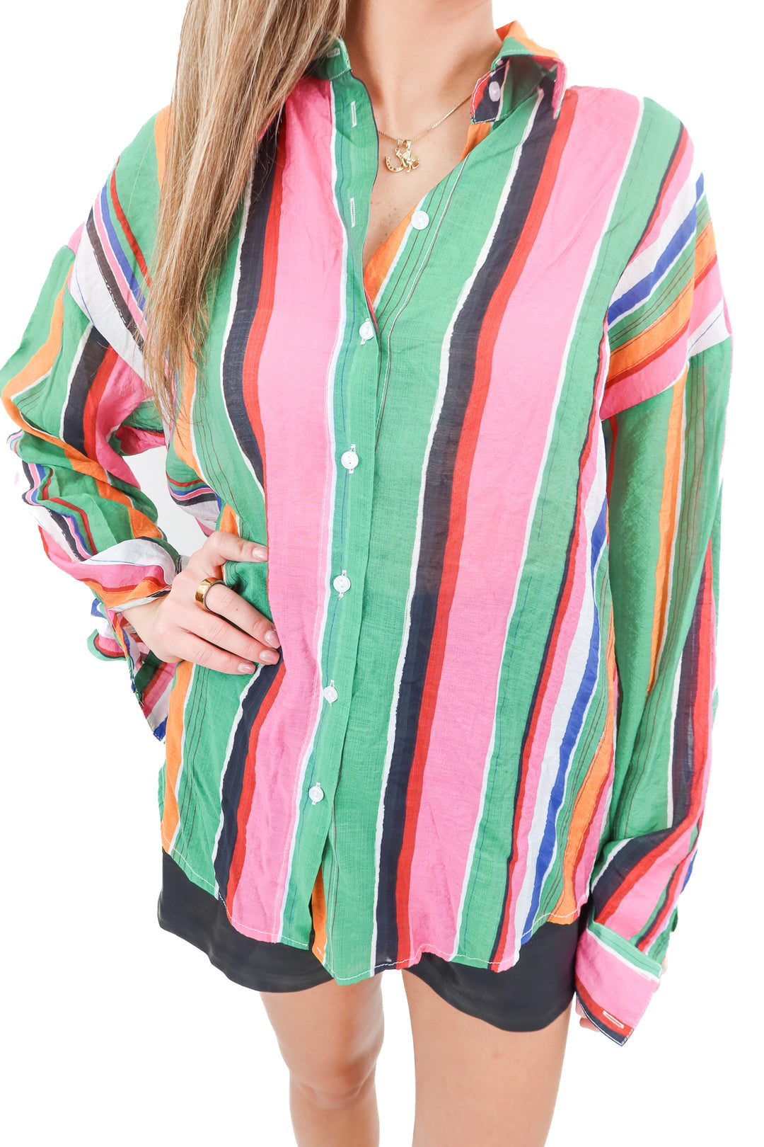 vici colorful striped button up (s; retail $58)