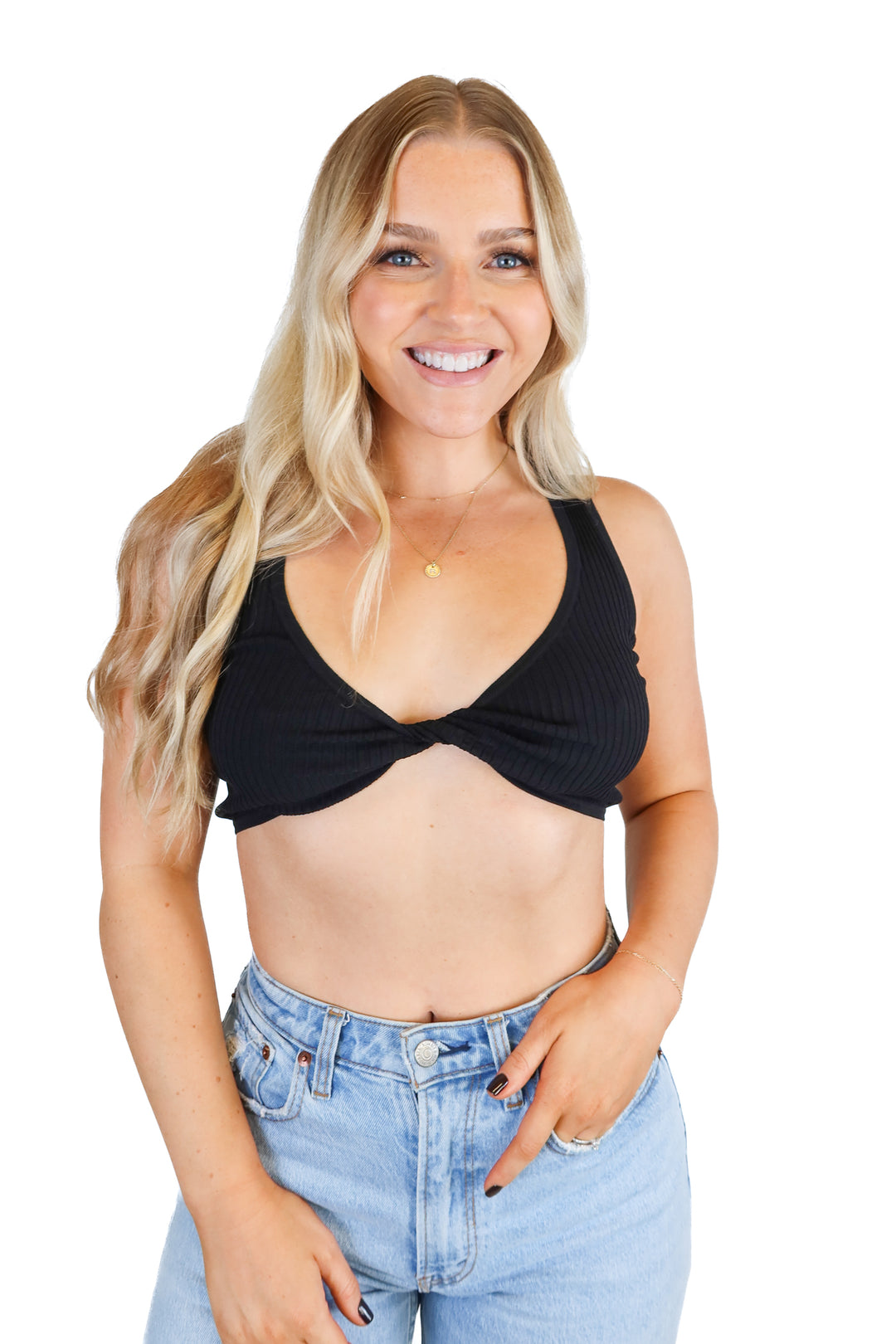 Devon Windsor Black Twist Front Rib Knit Crop Tank (S; retail $165)