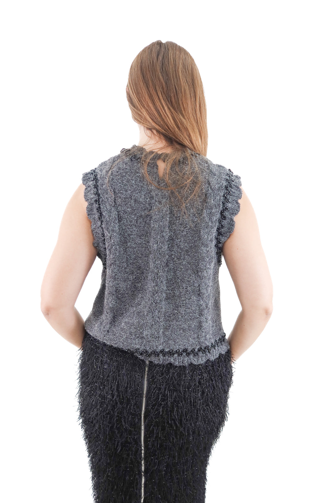 7. zara charcoal knit top w/ black bead embellishments nwt (l; retail $69.90)