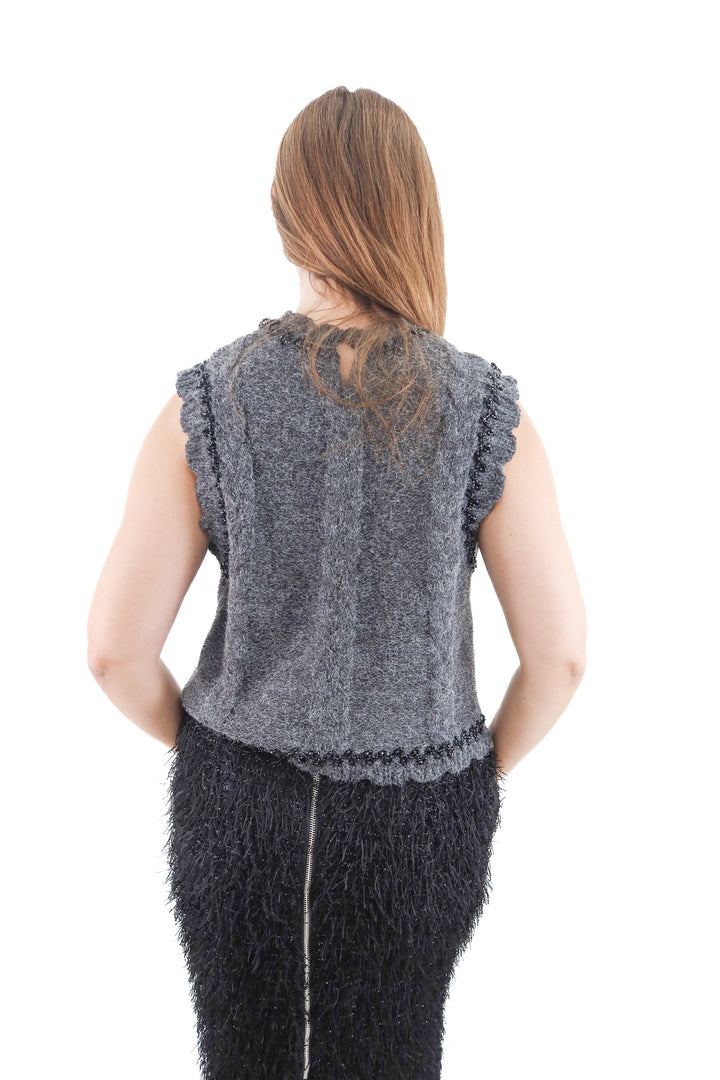 7. zara charcoal knit top w/ black bead embellishments nwt (l; retail $69.90)