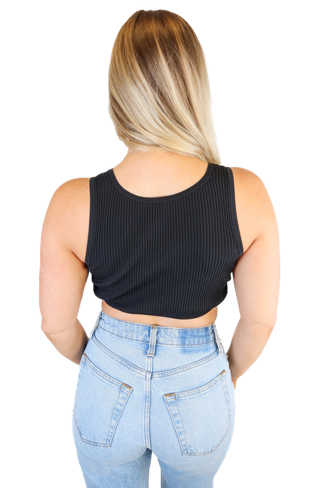 Devon Windsor Black Twist Front Rib Knit Crop Tank (S; retail $165)