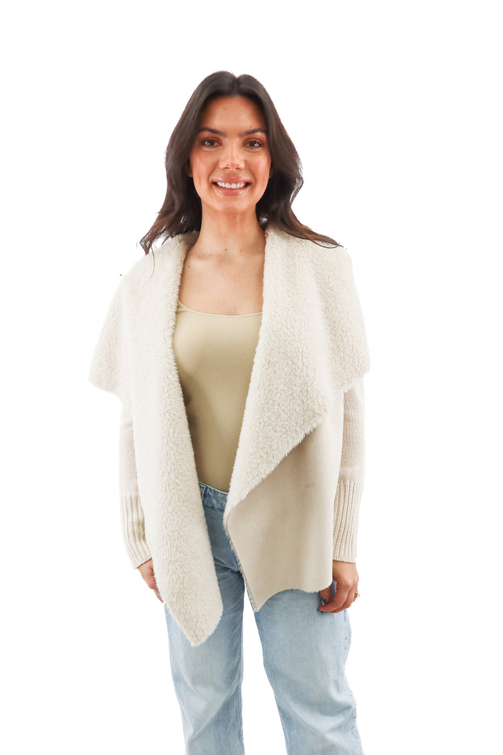 Bagatelle cream sherpa cardigan (M; retail $150)