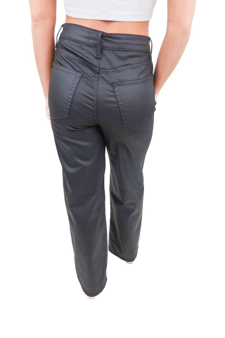 vici black vegan leather wide leg pants (26; retail $74)