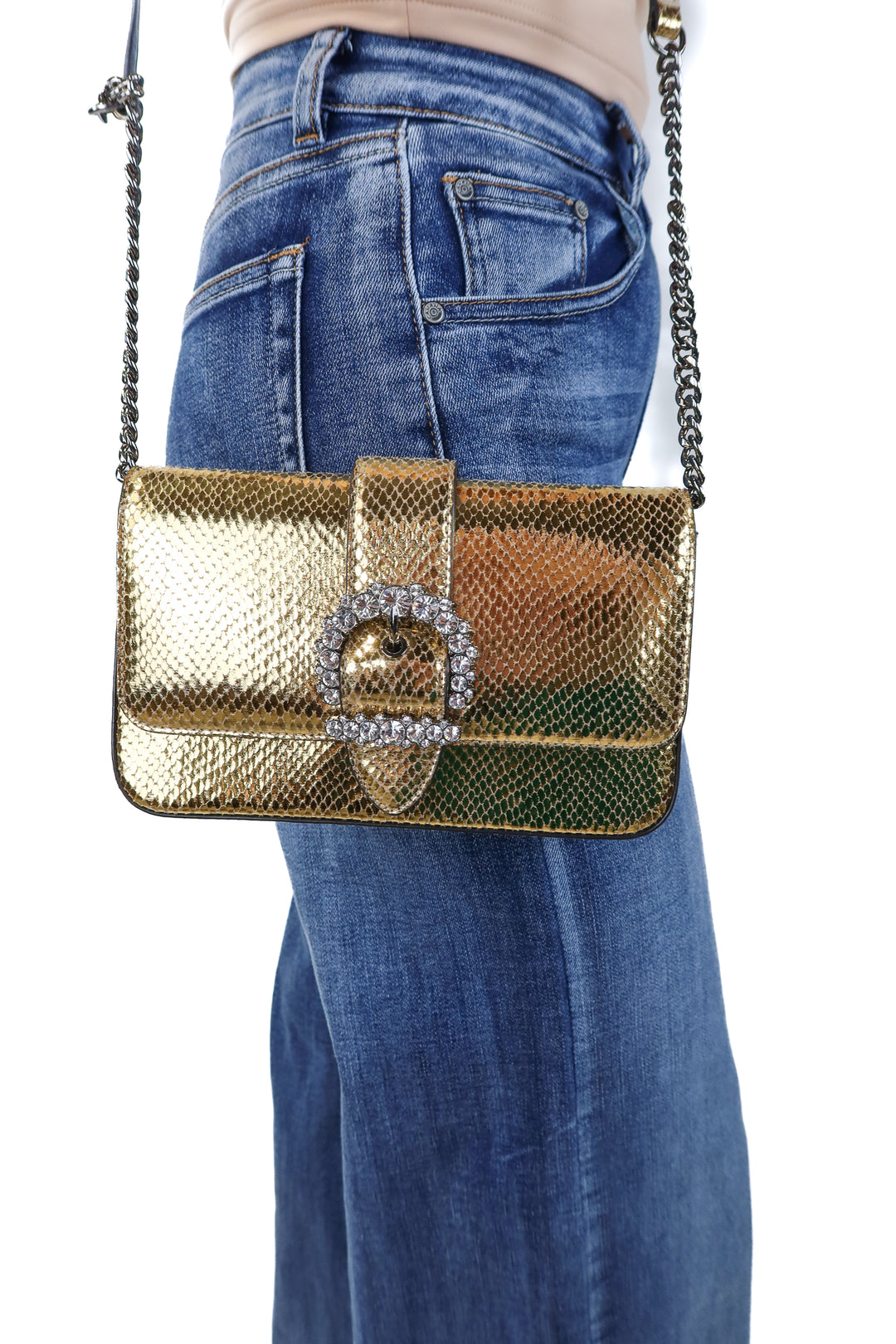 Jimmy Choo Gold Leather Lizard Print Bag NWOT (retail $1200)