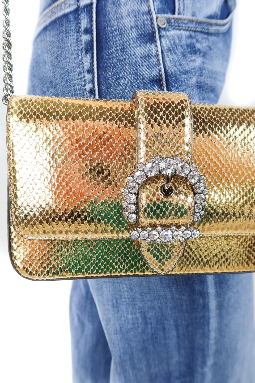 Jimmy Choo Gold Leather Lizard Print Bag NWOT (retail $1200)