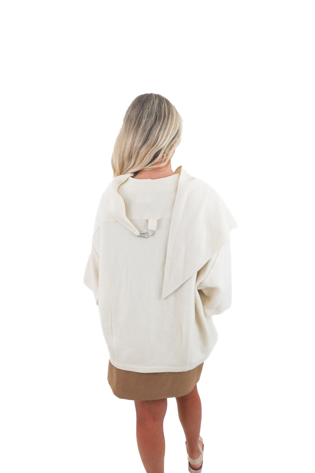 tibi cream boiled wool sculpted funnel neck top (m/l; retail $545)