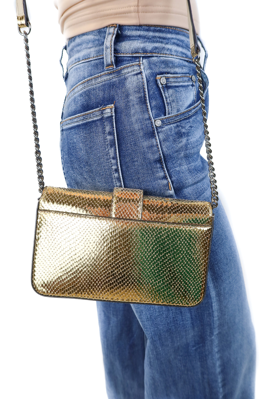 Jimmy Choo Gold Leather Lizard Print Bag NWOT (retail $1200)