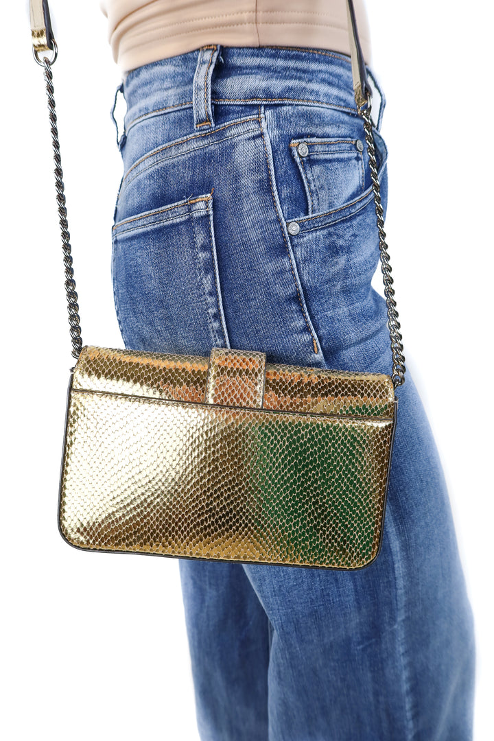Jimmy Choo Gold Leather Lizard Print Bag NWOT (retail $1200)