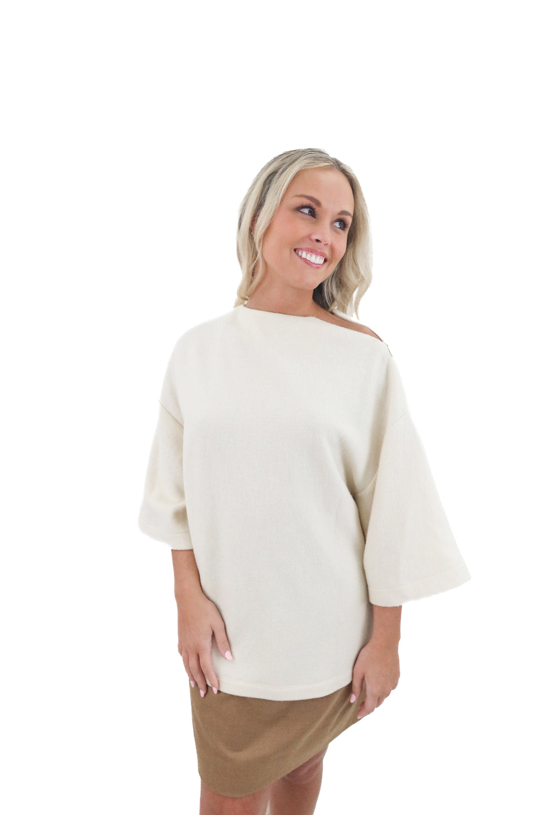 tibi cream boiled wool sculpted funnel neck top (m/l; retail $545)