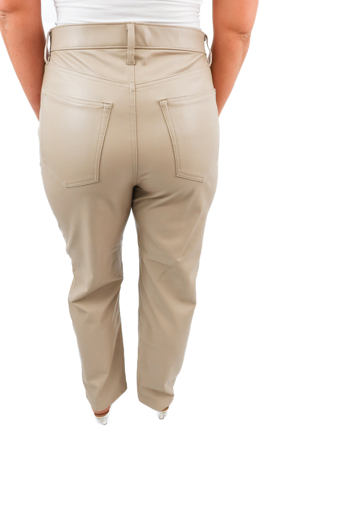 abercrombie & fitch taupe vegan leather straight leg pants (31)