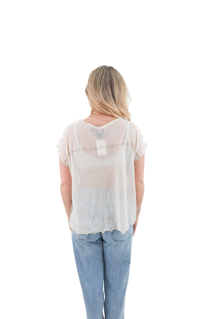 tub design beige sheer top (m; retail $150)