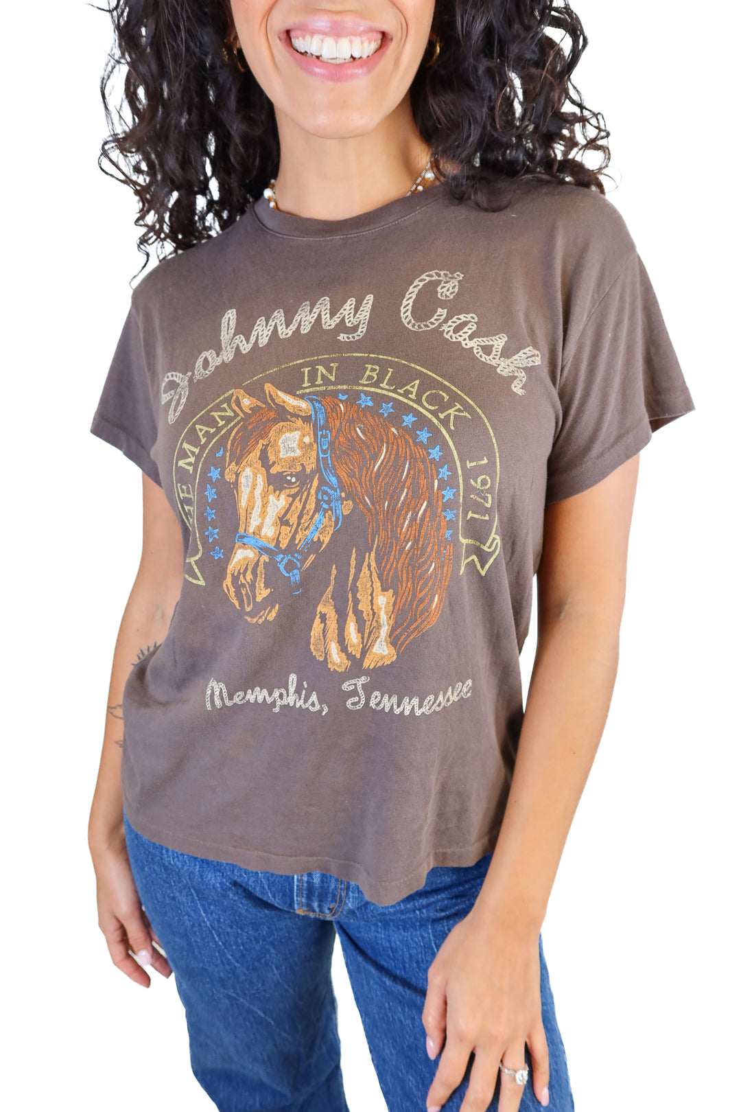 Daydreamer Brown Johnny Cash Graphic T-Shirt (S)