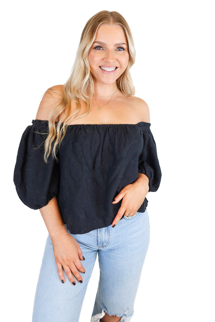 Abercrombie Black Linen Puff Sleve Top NWT (S; Retail $50)