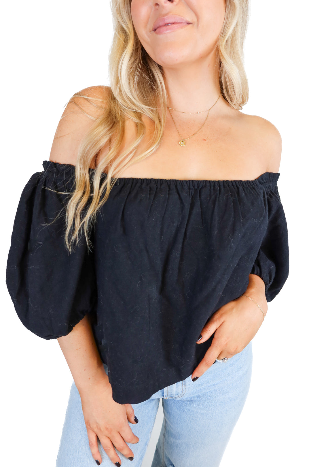 Abercrombie Black Linen Puff Sleve Top NWT (S; Retail $50)