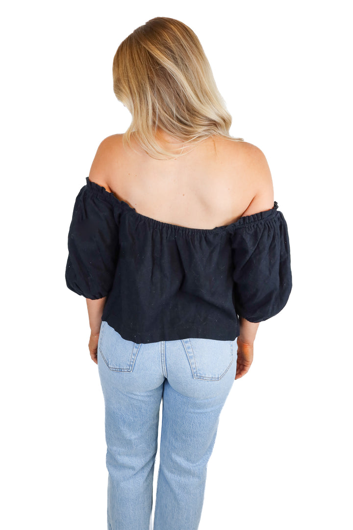 Abercrombie Black Linen Puff Sleve Top NWT (S; Retail $50)