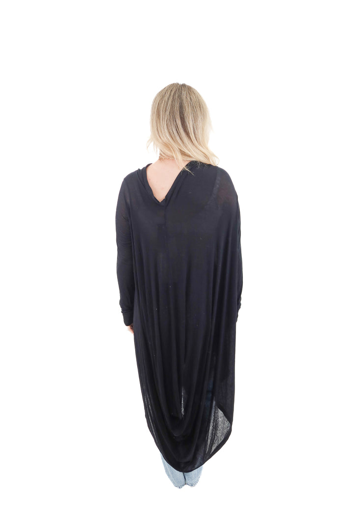 marcella black long sleeve iris tunic top nwt (l; retail $88)