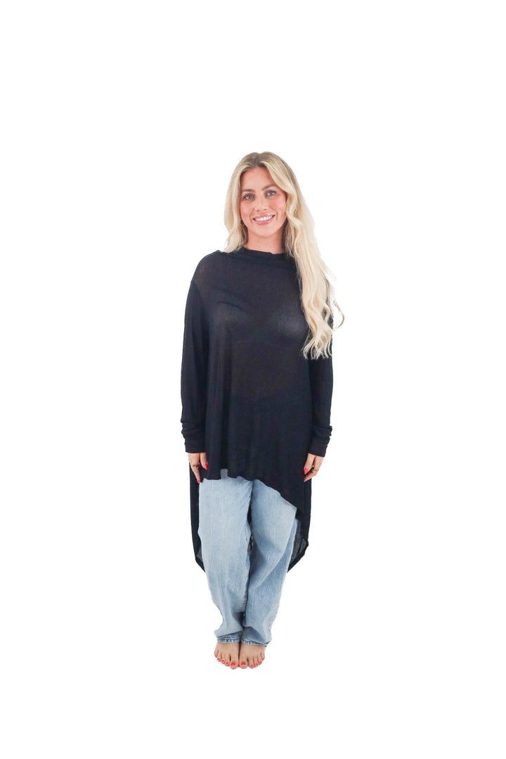 marcella black long sleeve iris tunic top nwt (l; retail $88)