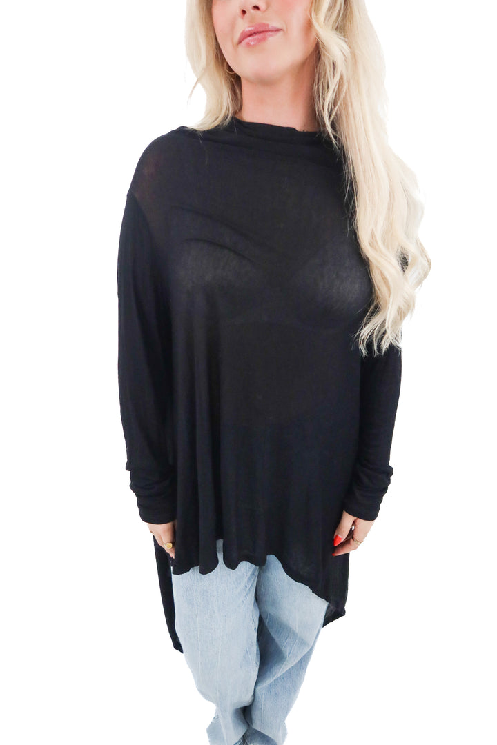 marcella black long sleeve iris tunic top nwt (l; retail $88)