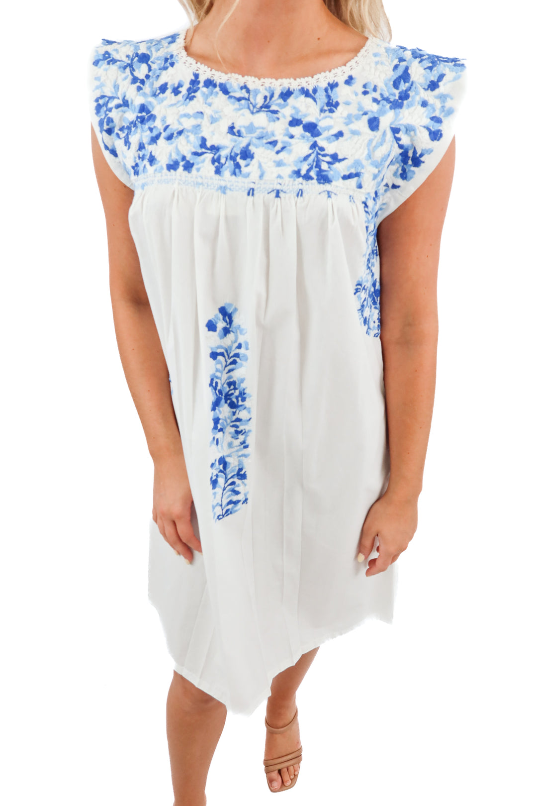 mi golondrina white/blue stitched dress (s; retail $375)