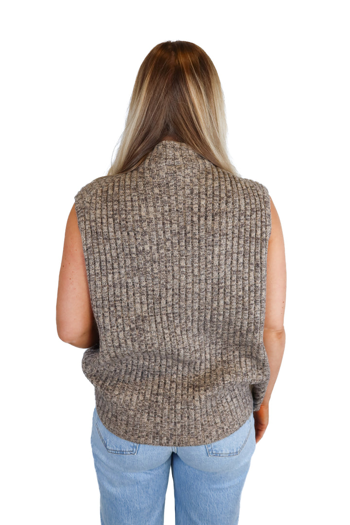 Vici Taupe Mock Neck Sleeveless Sweater (M; retail $48)