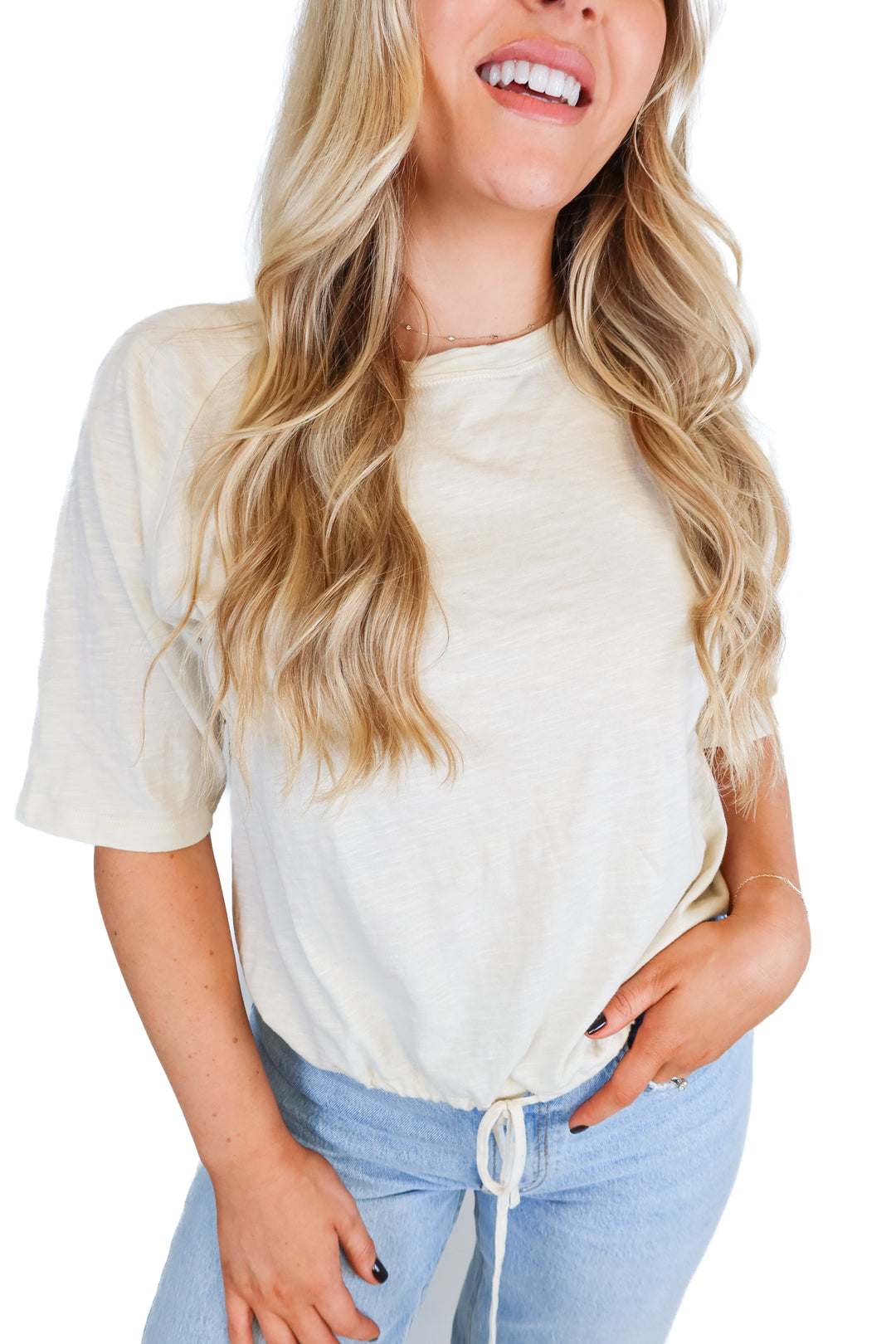 B The Label Ivory Drawstring Waist Tee (*S)