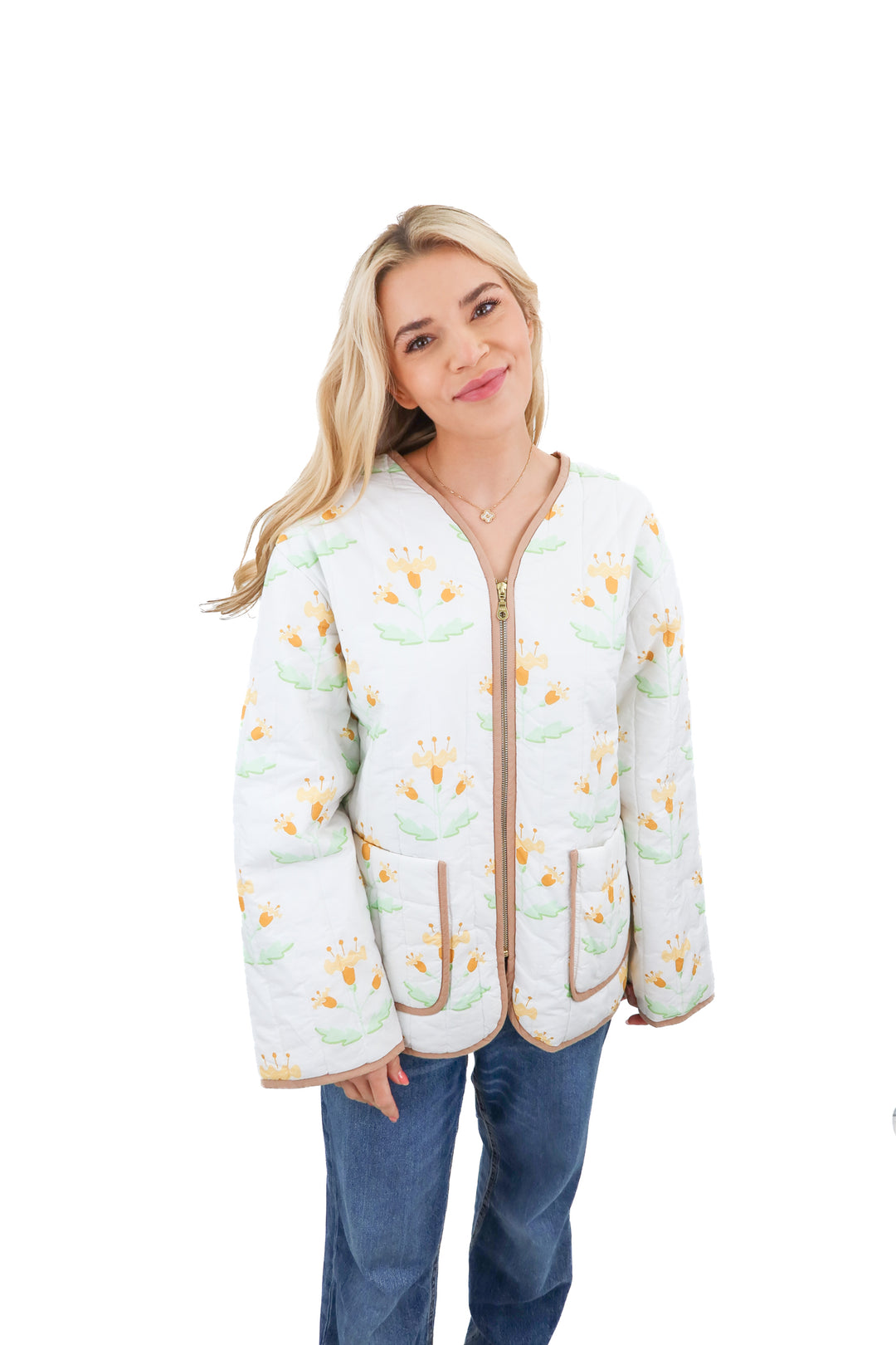 sara fitz white floral zip up jacket (s; retail $195)