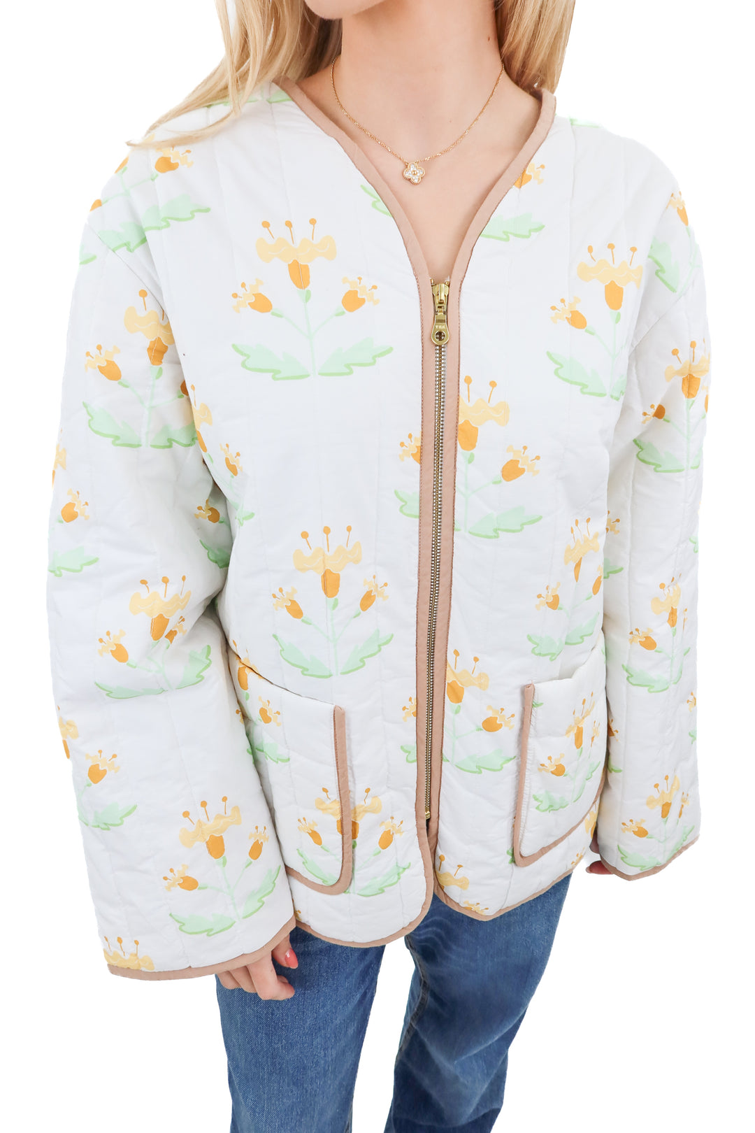 sara fitz white floral zip up jacket (s; retail $195)