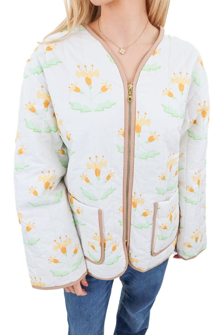 sara fitz white floral zip up jacket (s; retail $195)